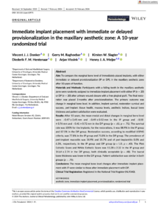 Immediate implant placement with immediate or delayed provisionalization in the maxillary aesthetic zone: A 10-year randomized trial